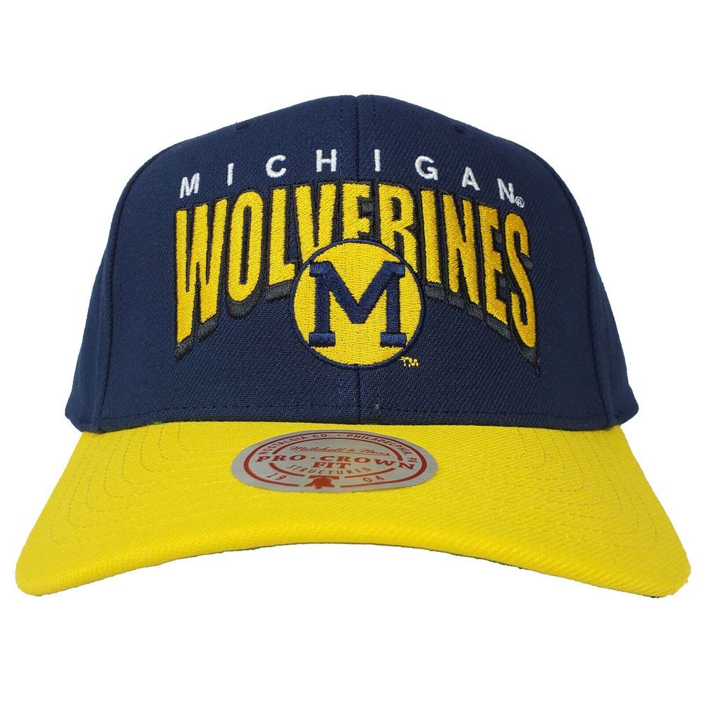 Michigan Wolverines Mitchell & Ness NCAA Pro Fit Snapback Hat Cap Navy‎ NWT